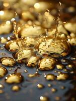 golden oil drops on a black background generative ai photo