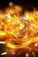 golden liquid swirls on a black background generative ai photo