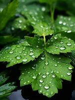 green leaves with water droplets on them generative ai photo