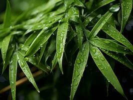 verde hojas con agua gotas en ellos generativo ai foto