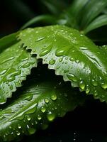 verde hojas con agua gotas generativo ai foto