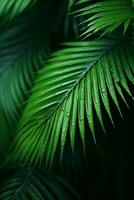 green palm leaves with water droplets on them generative ai photo