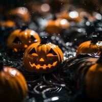 halloween jack-o-lanterns in the water generative ai photo