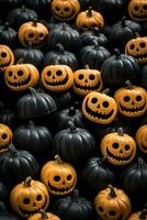 halloween jack-o-lanterns in black and orange generative ai photo