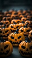 halloween jack-o-lanterns in a row generative ai photo