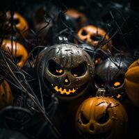 halloween jack-o-lanterns on a black background generative ai photo