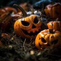 halloween jack-o-lanterns on the ground generative ai photo