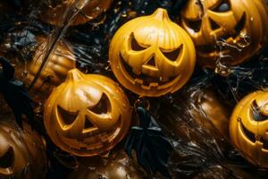 halloween pumpkins on a black background generative ai photo