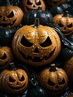 halloween pumpkins with water droplets on them generative ai photo
