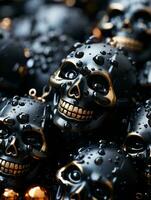 many black and gold skulls sitting on top of each other generative ai photo