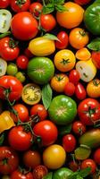 many different types of tomatoes are arranged in a pattern generative ai photo