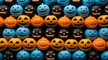 many halloween pumpkins are arranged in a row generative ai photo