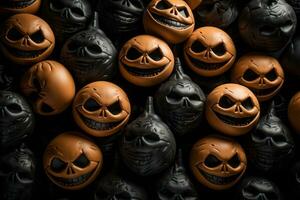 many halloween jack o lanterns are arranged in a pile generative ai photo