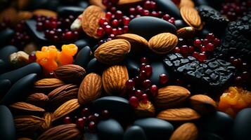 nuts berries and dried fruits are arranged in a pile generative ai photo