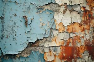 old paint peeling off of an old painted wall generative ai photo