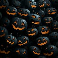 many halloween pumpkins with faces on them in the dark generative ai photo
