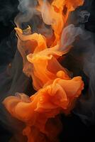 orange and black smoke on a black background generative ai photo