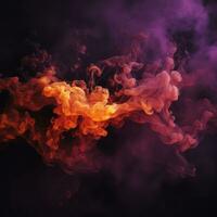 orange and purple smoke on a black background generative ai photo
