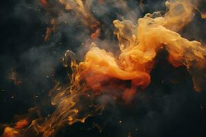 orange smoke and fire on a black background generative ai photo