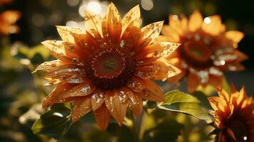 orange sunflowers with water droplets on them generative ai photo