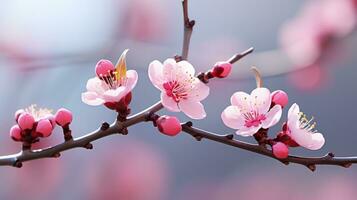 pink flowers are blooming on a branch of a tree generative ai photo