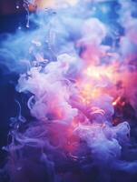 pink and blue smoke floating in water generative ai photo