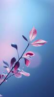 pink leaves on a branch against a blue sky generative ai photo