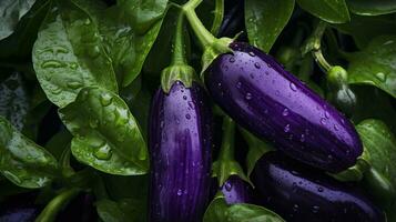 purple eggplants with water droplets on them generative ai photo