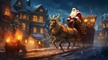 Santa near sleigh in the style of digital art generated by Ai photo