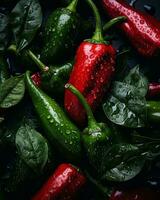 red and green peppers with water droplets on them generative ai photo