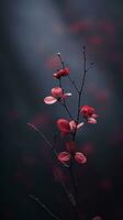 red flowers on a branch in the dark generative ai photo