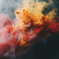 red yellow and blue smoke in the air on a black background generative ai photo