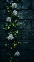 roses on a brick wall in the rain generative ai photo