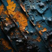 oxidado azul y naranja pintar en un metal superficie generativo ai foto