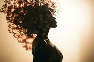 silhouette of a beautiful woman with curly hair generative ai photo