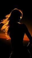 silhouette of a woman with long hair at sunset generative ai photo