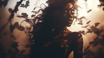 silhouette of a woman with leaves in the background generative ai photo