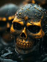 skulls in the water with water droplets on them generative ai photo