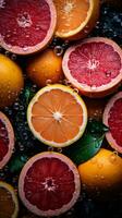 slices of oranges and grapefruits are in water generative ai photo