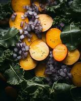 slices of orange carrots and onions on a plate generative ai photo