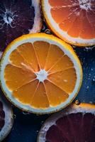 slices of orange and grapefruit in water generative ai photo