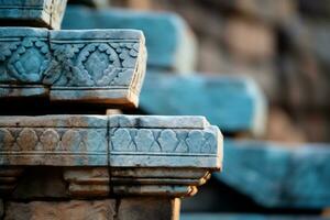 stone carvings on the steps of an ancient temple generative ai photo