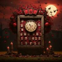 el reloj es rodeado por velas y rojo rosas generativo ai foto