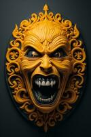 the face of a demon is shown on a black background generative ai photo