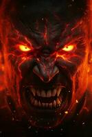 the face of a demon with glowing eyes and fire coming out of his mouth generative ai photo
