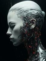 the face of a woman in a futuristic robot suit generative ai photo