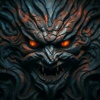 the face of an evil demon is shown in a dark background generative ai photo