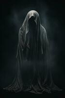 the grim reaper is standing in the dark with smoke coming out of his mouth generative ai photo