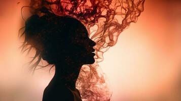 the silhouette of a woman with smoke coming out of her hair generative ai photo