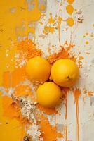 three lemons on a wall generative ai photo